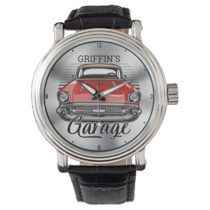 Reloj De Pulsera NOMBRE personalizado Retro Red Classic Car Garage
