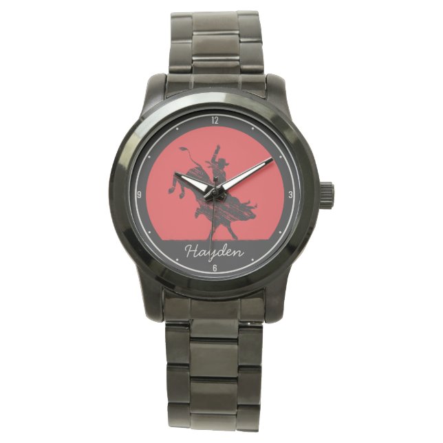 Reloj De Pulsera NOMBRE Personalizado Rodeo Occidental Bull Rider C (Anverso)