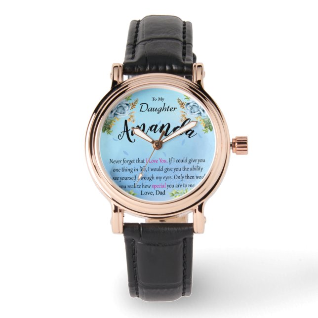 Reloj De Pulsera Nombre personalizado Rosa azul mensaje para hija (Anverso)