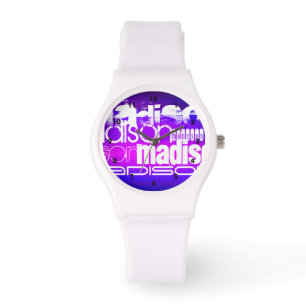 Reloj De Pulsera Nombre personalizado; rosa, azul violeta, magenta,