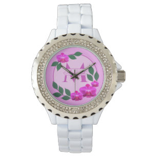 Reloj De Pulsera Nombre personalizado rosa floral vintage inicial