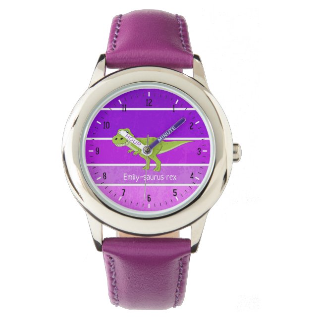 Reloj De Pulsera Nombre personalizado saurus t rex chica de dinosau (Anverso)