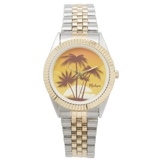 Reloj De Pulsera Nombre personalizado Sunset de Isla Tropical (Anverso)