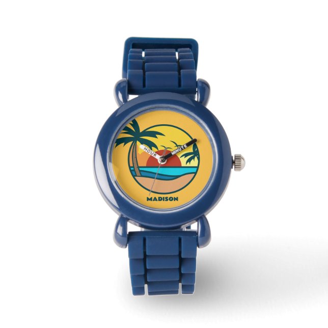 Reloj De Pulsera Nombre personalizado Sunset de playa tropical (Anverso)