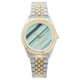 Reloj De Pulsera Nombre Personalizado Tranquilo Rayas Turquesa 