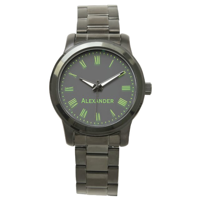Reloj De Pulsera Nombre personalizado Verde Negro Clásico Elegante  (Anverso)