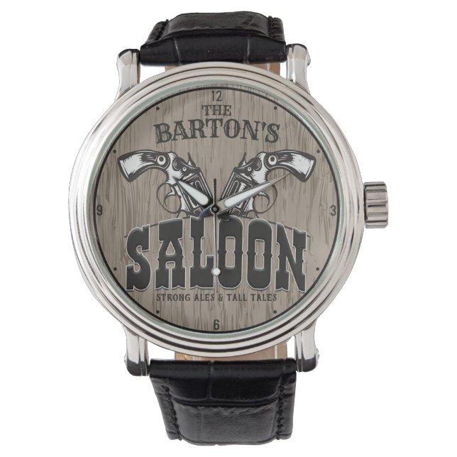 Reloj De Pulsera NOMBRE personalizado Wild West Gun Revolver Saloon (Anverso)