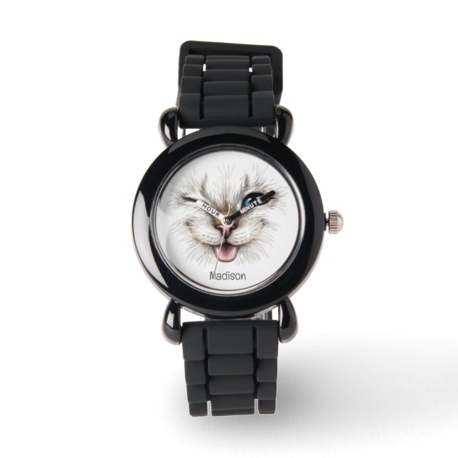 Reloj De Pulsera Nombre personalizado Winking Cat (Anverso)