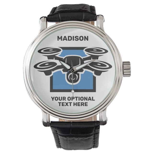 Reloj De Pulsera Nombre personalizado y Drone de texto (Anverso)