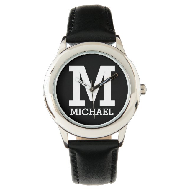 Reloj De Pulsera Nombre personalizado y texto negrita monogramado K (Anverso)