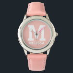 Reloj De Pulsera Nombre personalizado y tipografía negrita monogram<br><div class="desc">Nombre personalizado y reloj rosado ondulado monogramado de tipografía negrita.</div>
