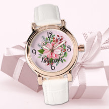 Nombre, ramo de poinsettia rosa cuero blanco para