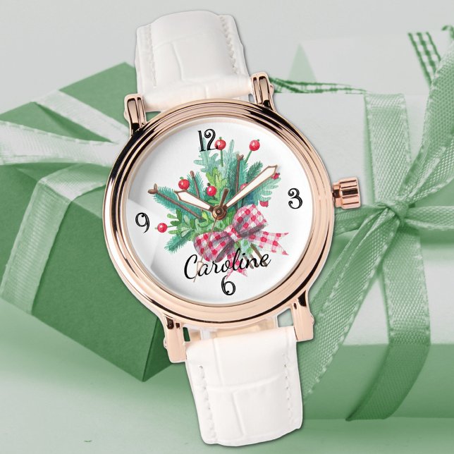 Reloj De Pulsera Nombre, Ramo Rojo y Verde Cuero Blanco Mujer (Subido por el creador)