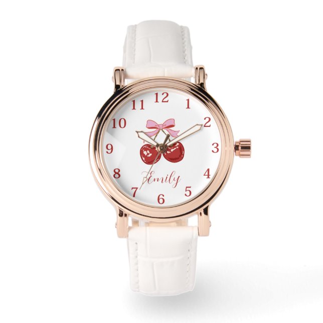 Reloj De Pulsera Nombre rosa rojo personalizado (Anverso)