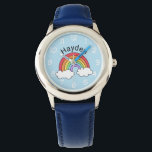Reloj De Pulsera Nombre sobre el arcoiris<br><div class="desc">Diseño de arcoiris luminoso y colorido personalizado con el nombre de su hijo.</div>