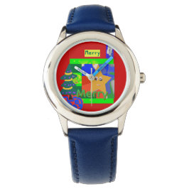 Reloj De Pulsera Nombre verde alegre en Navidad roja