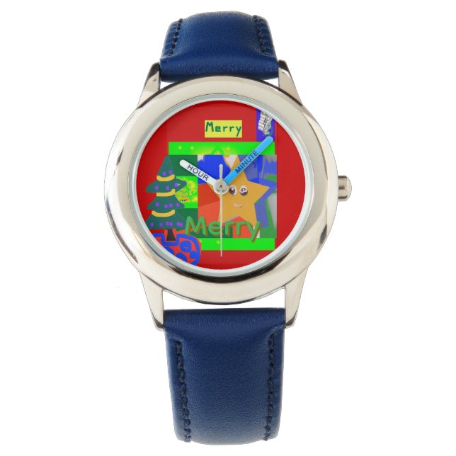 Reloj De Pulsera Nombre verde alegre en Navidad roja (Anverso)