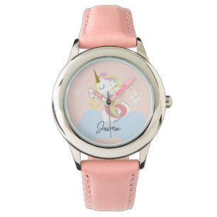 Reloj De Pulsera Nombres de unicornio y florales lindos para niños