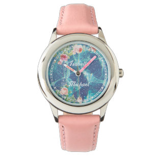 Reloj De Pulsera Nombres románticos de pareja personalizados azules