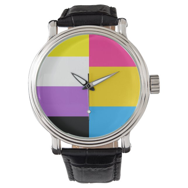 Reloj De Pulsera Nonbinary Pansexual Dual Pride Flag (Anverso)