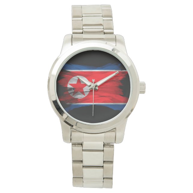Reloj De Pulsera North Korea flag brush stroke, national flag (Anverso)