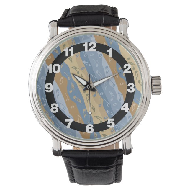 Reloj De Pulsera Nota De Música Rayas Marrón Y Azul (Anverso)
