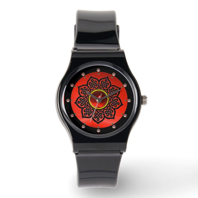RELOJ DE PULSERA NOTAS CELÁTICAS FLORES Y PIEDRAS DE GEMAS DE RUBY  (Anverso)
