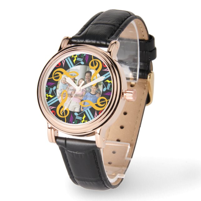 Reloj De Pulsera Notas de la música Jumbleed de fotos personalizada (Ángulo)