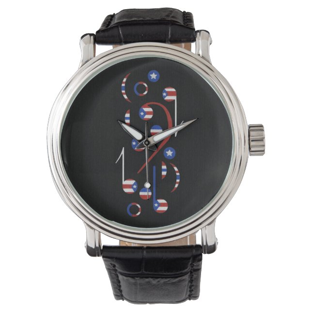 Reloj De Pulsera Notas musicales de la bandera de Puerto Rico (Anverso)