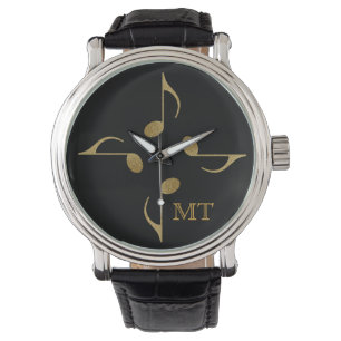 Reloj De Pulsera notas musicales de oro con iniciales