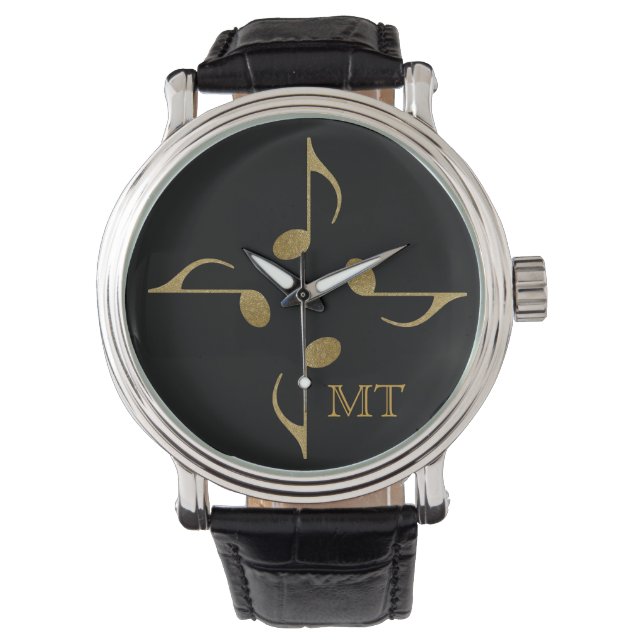 Reloj De Pulsera notas musicales de oro con iniciales (Anverso)