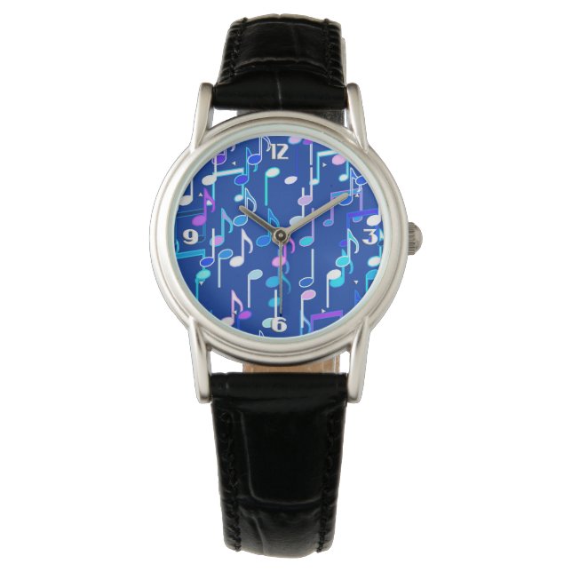 Reloj De Pulsera Notas musicales impresas - azul índigo, multi (Anverso)