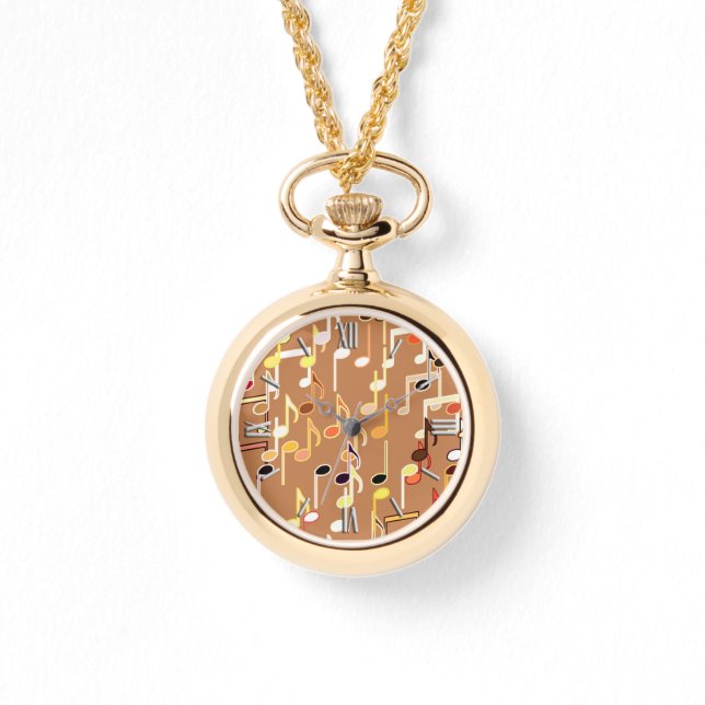 Reloj De Pulsera Notas musicales impresas - Caramel Tan, Multi (Anverso)