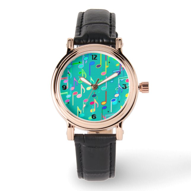 Reloj De Pulsera Notas musicales impresas - turquesa, multi (Anverso)