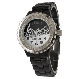 Reloj De Pulsera Notas musicales jumbleadas de blanco personalizada