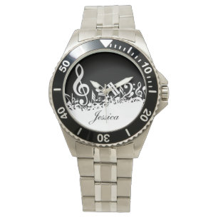 Reloj De Pulsera Notas musicales jumbleadas de blanco personalizada
