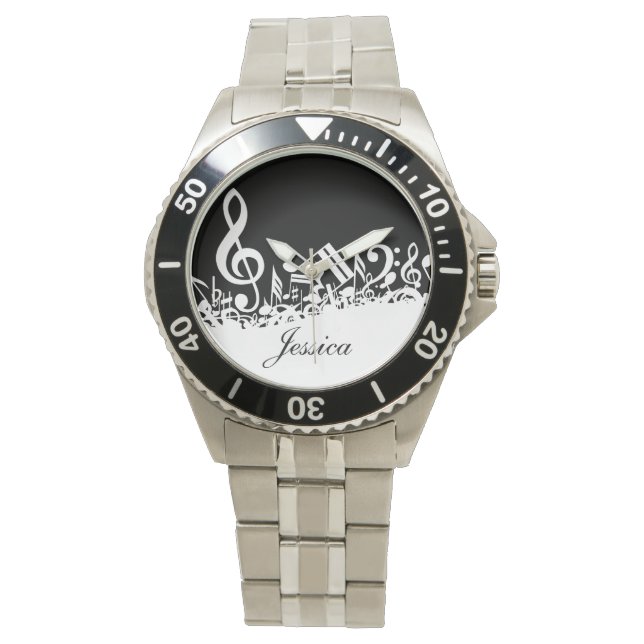 Reloj De Pulsera Notas musicales jumbleadas de blanco personalizada (Anverso)