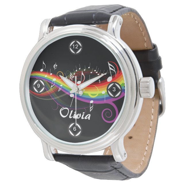 Reloj De Pulsera Notas personalizadas de música en arcoiris blanca  (Angular)