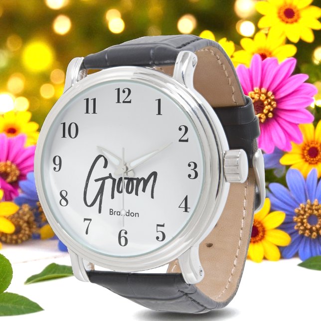 Reloj De Pulsera Novio Negro Blanco Escritura Boda  (Subido por el creador)