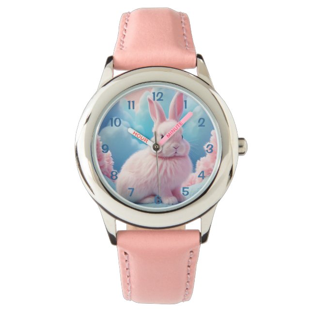 Reloj De Pulsera Nubes de algodón de conejo rosado (Anverso)