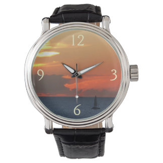 Reloj De Pulsera Nubes de atardecer y navegación marítima