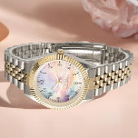 Reloj De Pulsera Nubes de color de agua Black Gold Monograma Script<br><div class="desc">Elegante Monograma dorado con guión de nombre. Fácilmente personalizado como regalo para la familia y amigos.</div>