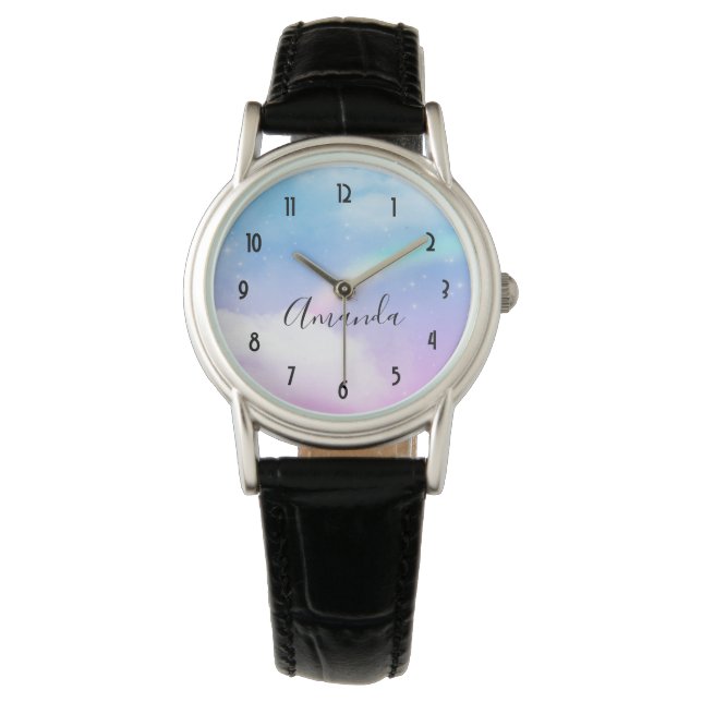 Reloj De Pulsera Nubes mágicas pasteles y arcoiris (Anverso)