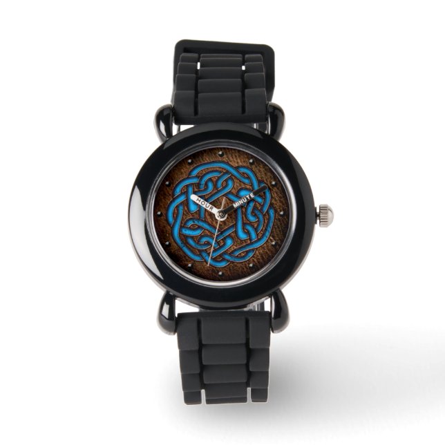 Reloj De Pulsera Nudo celta azul brillante sobre el arte digital de (Anverso)