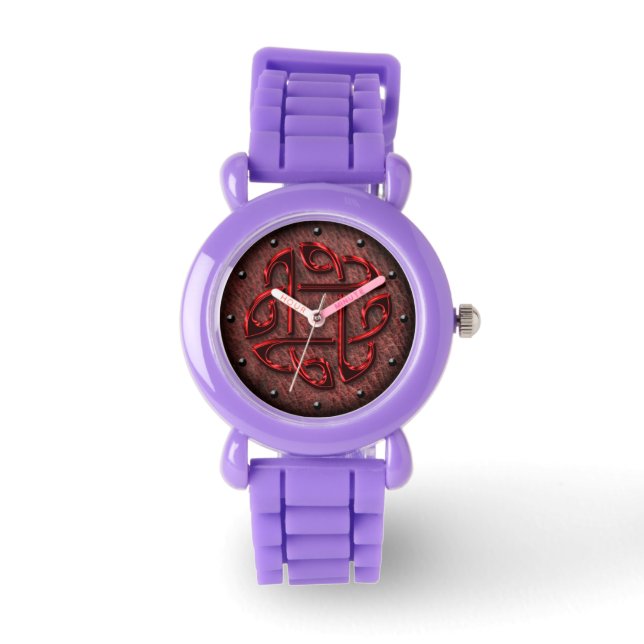 Reloj De Pulsera Nudo celta metálico rojo sobre el arte digital del (Anverso)