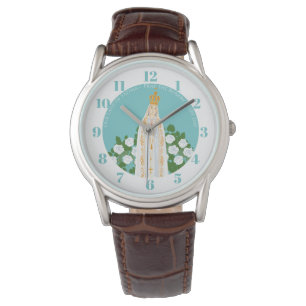 Reloj De Pulsera Nuestra Señora de Fátima y rosas blancas