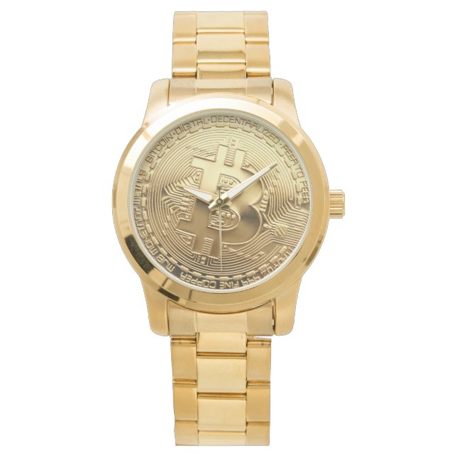 Reloj De Pulsera NUEVA Bitcoin 13.88 Tilt Gold Watch (Anverso)