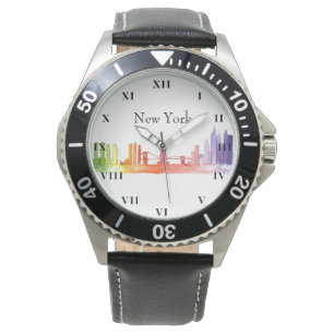 Reloj De Pulsera Nueva York Silueta Acuarela Brooklyn Americana