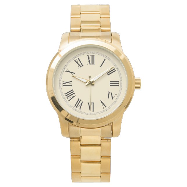 Reloj De Pulsera Numeral Romano Dorado Personalizable (Anverso)