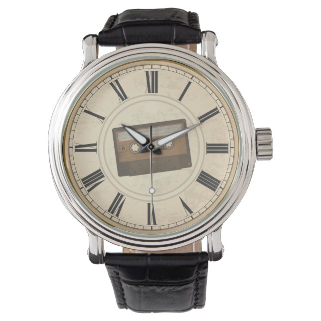 RELOJ DE PULSERA NUMERALES ROMANOS RÚSTICOS CINTA DE CASSETTE ÚNICA (Anverso)